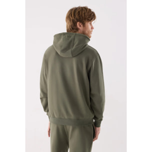 Sudadera deportiva hombre afelpada con capucha verde botella
