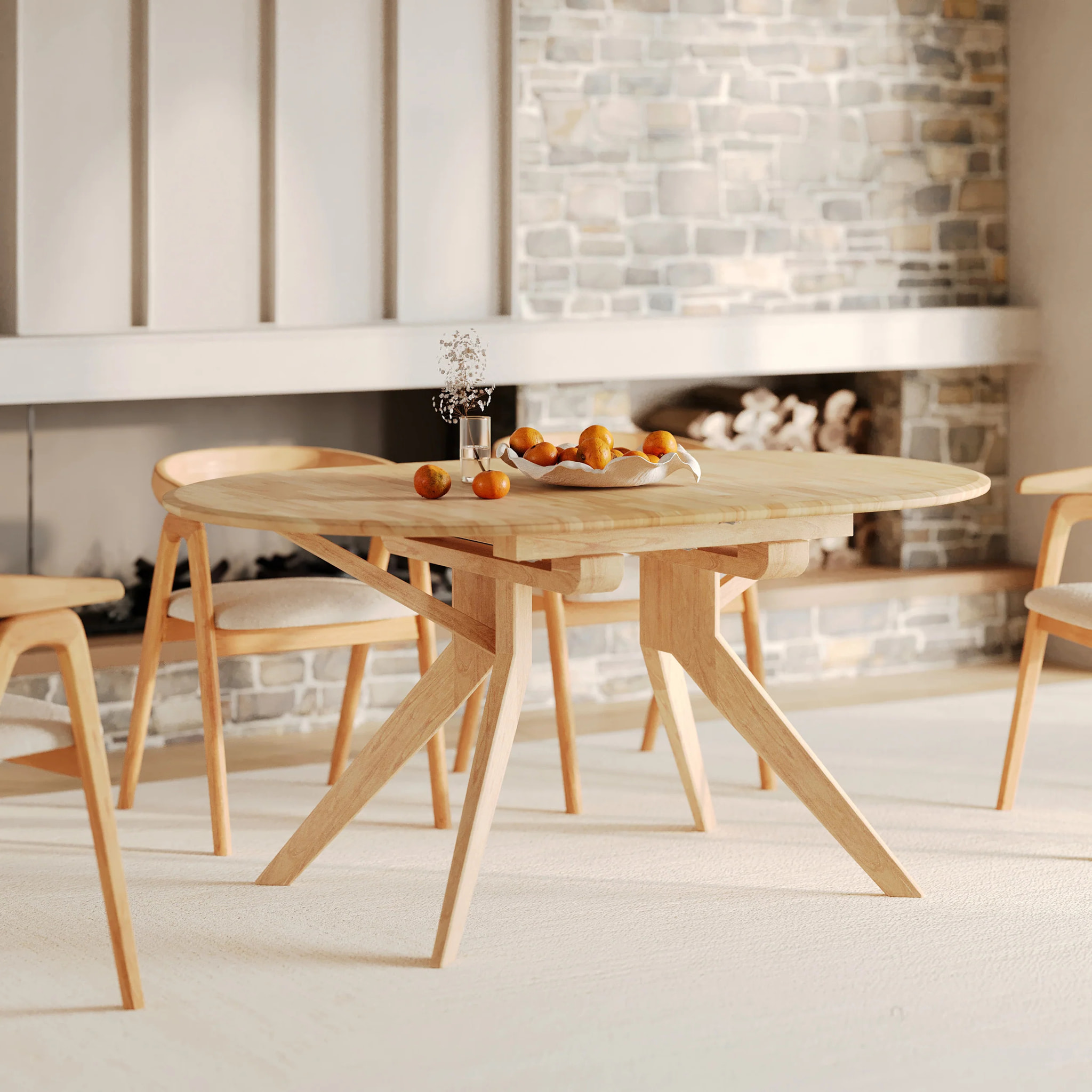 Table extensible en bois d'hévéa massif clair 6 à 10 personnes - Oli