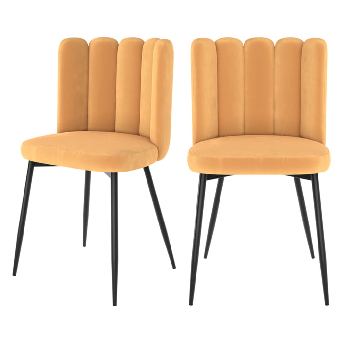 Lot de 2 chaises en velours jaune et pieds en métal - Rosy