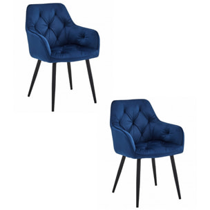 Set di 2 sedie Jork in velluto blu scuro e gambe nere