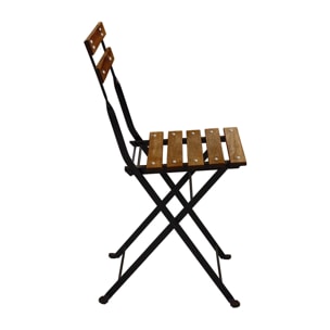 Avolio Bistrò - Set da giardino con tavolino e 2 sedie pieghevoli in acciaio e legno con finitura effetto teak. Bistrot set da esterno in stile retrò.