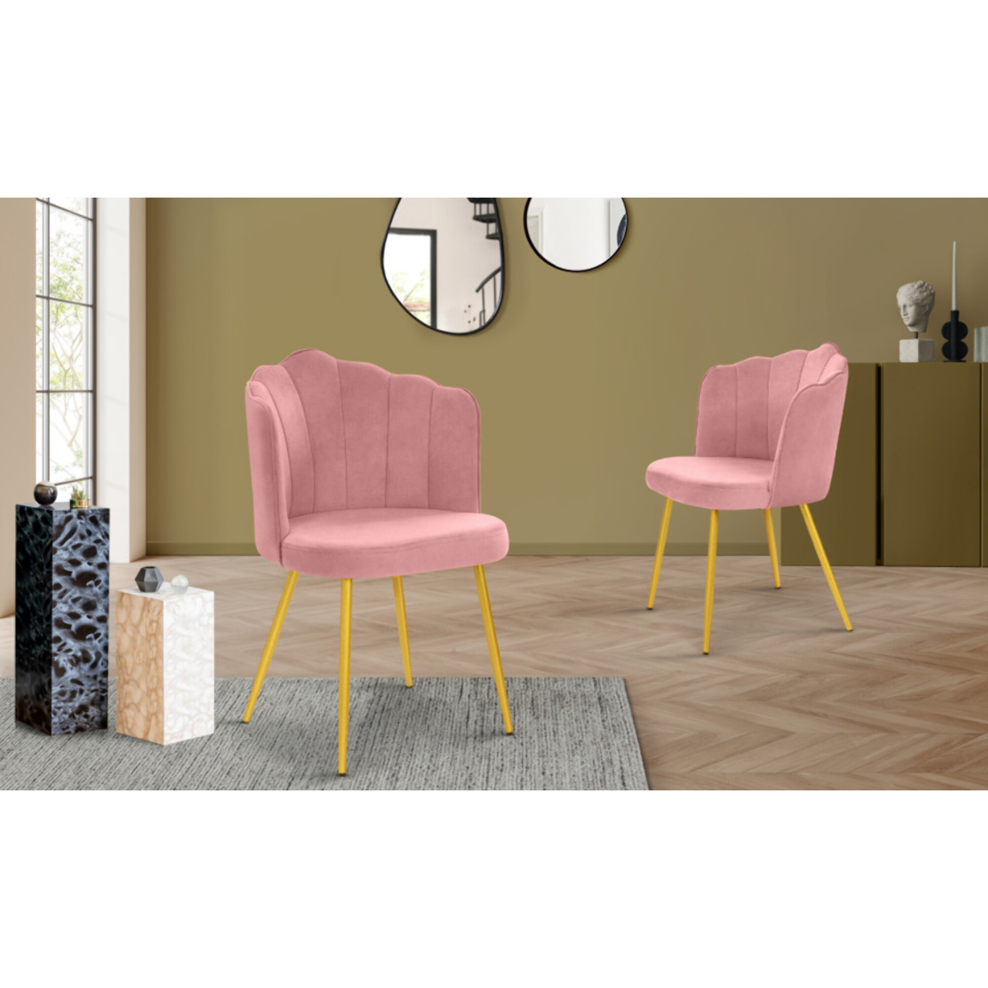 Chaises Arielle pieds dorés - Velours rose