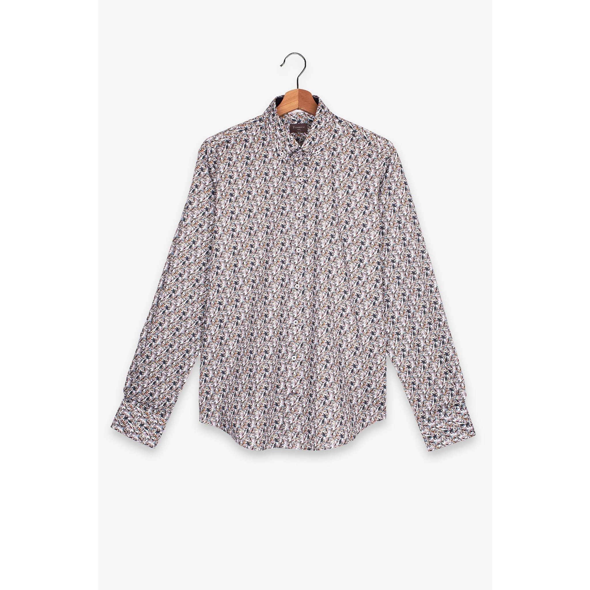camicia uomo 1 bottone button down slim Popeline Stampato Bianco e Blu