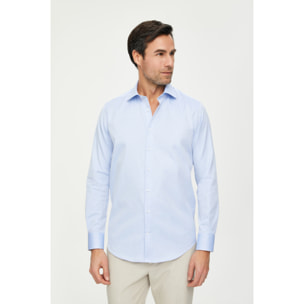 Camicia Uomo 1 Bottone Francese Slim Cotone Unito Blu