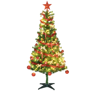 Árbol de Navidad Artificial 180 cm con 150 Luces LED con 8 Modos de Iluminación Árbol de Navideño de 480 Ramas con 100 Decoraciones Soporte de Acero Ø86x180 cm Verde