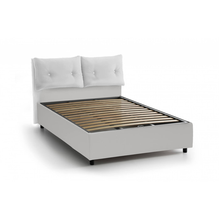 Letto singolo Milena, Letto contenitore con rivestimento in ecopelle, 100% Made in Italy, Apertura frontale, adatto per materasso Cm 80x190, Bianco