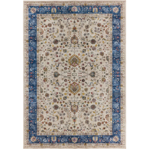 OTTOMAN - Tapis à poils courts doux à motif arabesque bleu