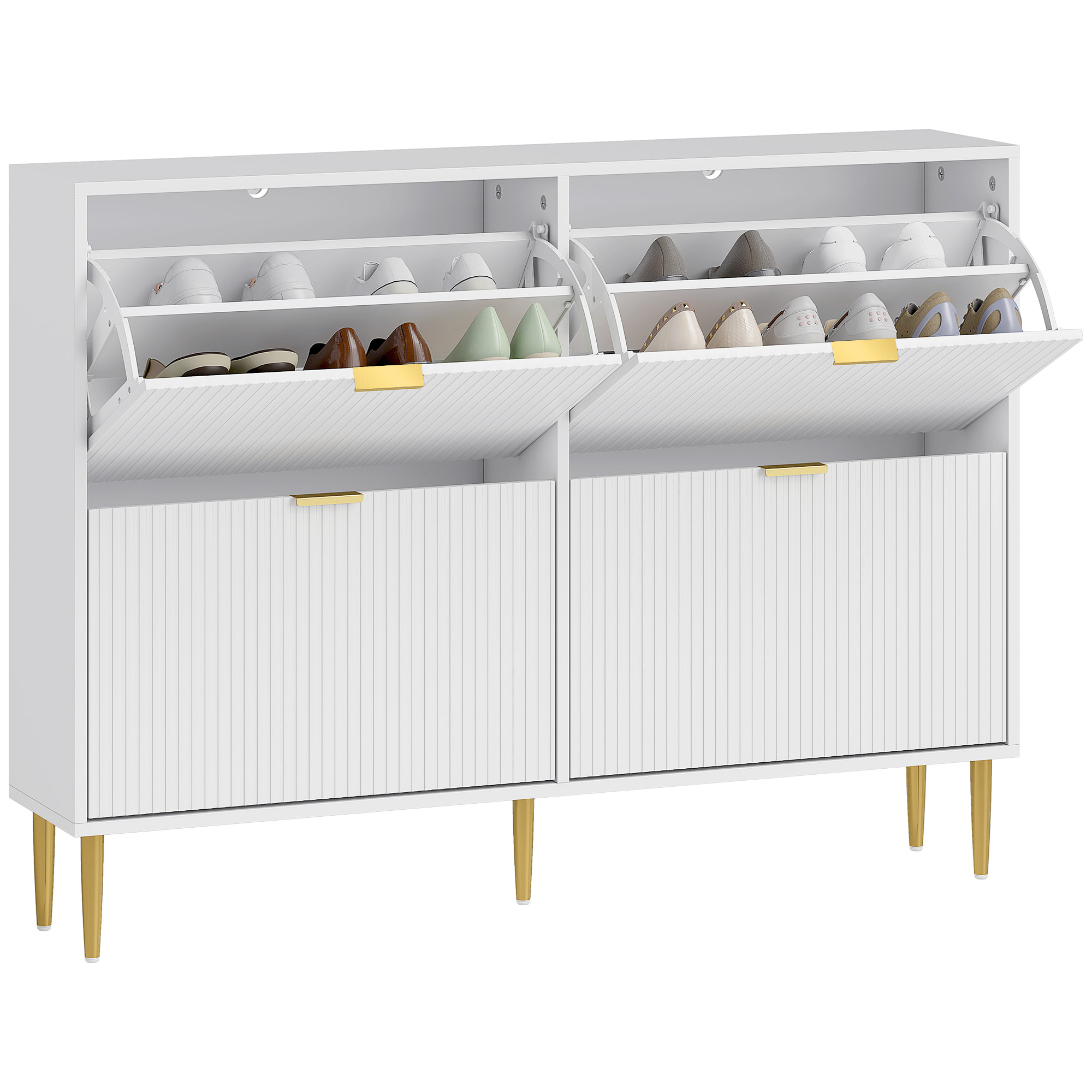 Zapatero Estrecho con 4 Puertas Acanaladas Zapatero Entrada Recibidor con Estantes Ajustables para 20 Pares de Zapatos 105x24x91,5 cm Blanco