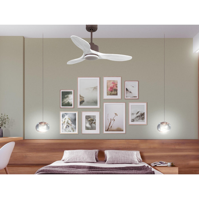 Ventilateur de plafond Réversible  Thermostat Dimmable Wifi Moteur à courant continu Toits en pente Télécommande Lumière à trois tons Hypersilence Mémoire