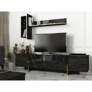 Mobile porta TV Dpascutt, Credenza da soggiorno, Armadio basso per TV, Base parete attrezzata, 180x32h45 cm, Nero e Oro