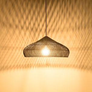SIXTINE - Suspension 65x65cm en rotin couleur noire et teck recyclé