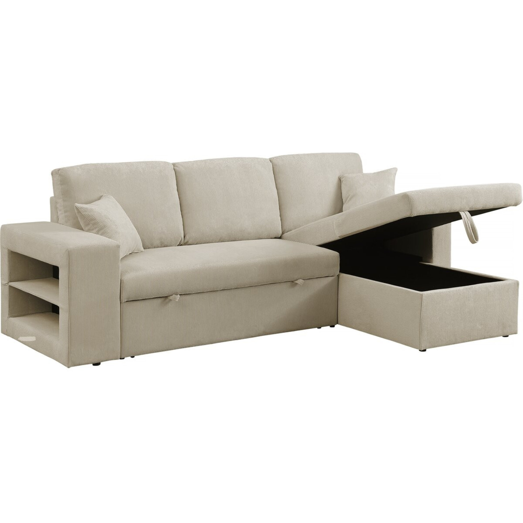 Canapé d'angle en velours côtelé convertible/réversible "Axel" - 3 places - Beige