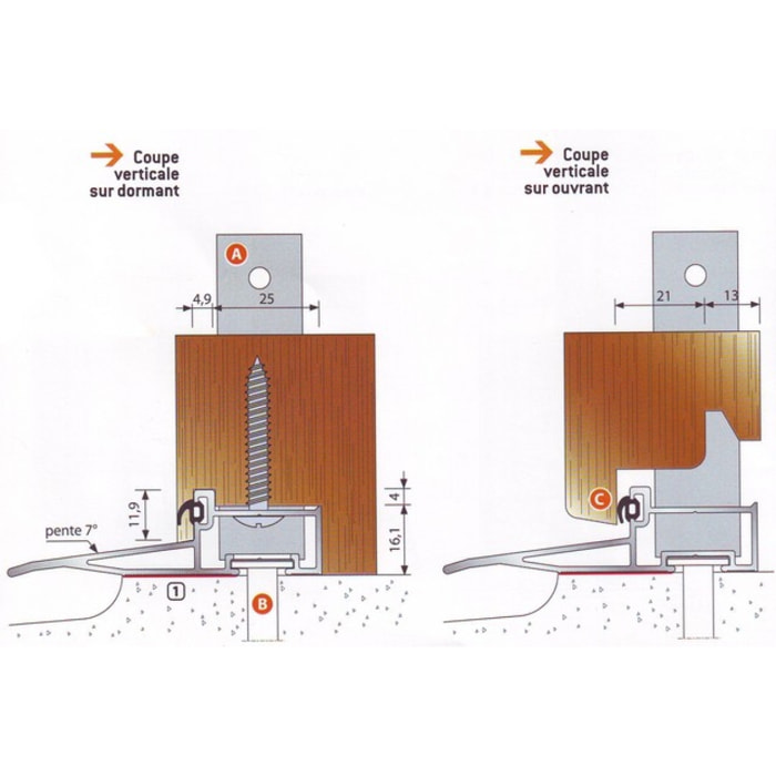 Profil de seuil OELT ouvrant BILCOCQ - aluminium brut - L.6.03 m - OELT