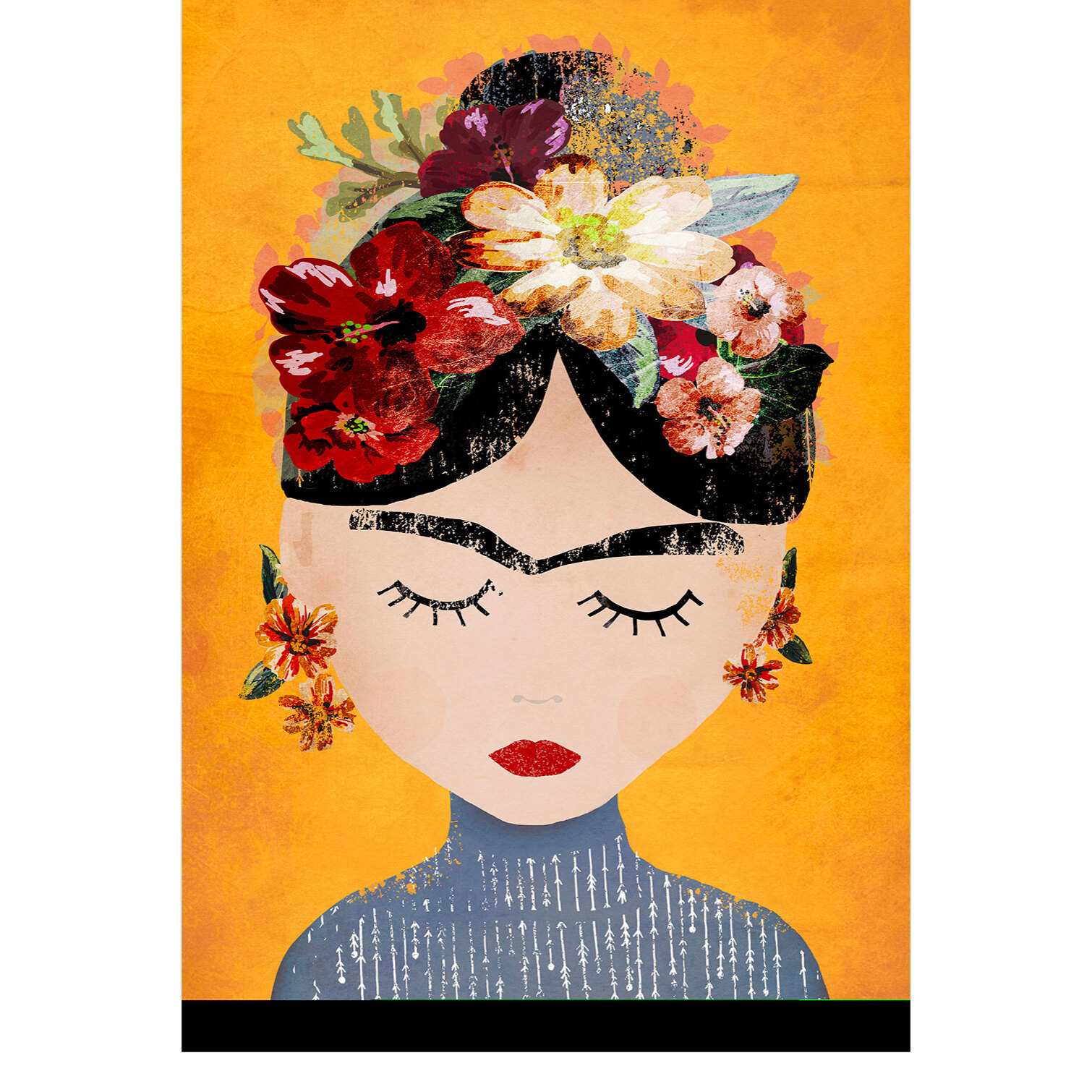 Tableau art frida kalho et sa couronne  Toile imprimée