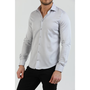 Camicia Uomo 1 Bottone Francese Slim Popeline Stretch Unito Grigio