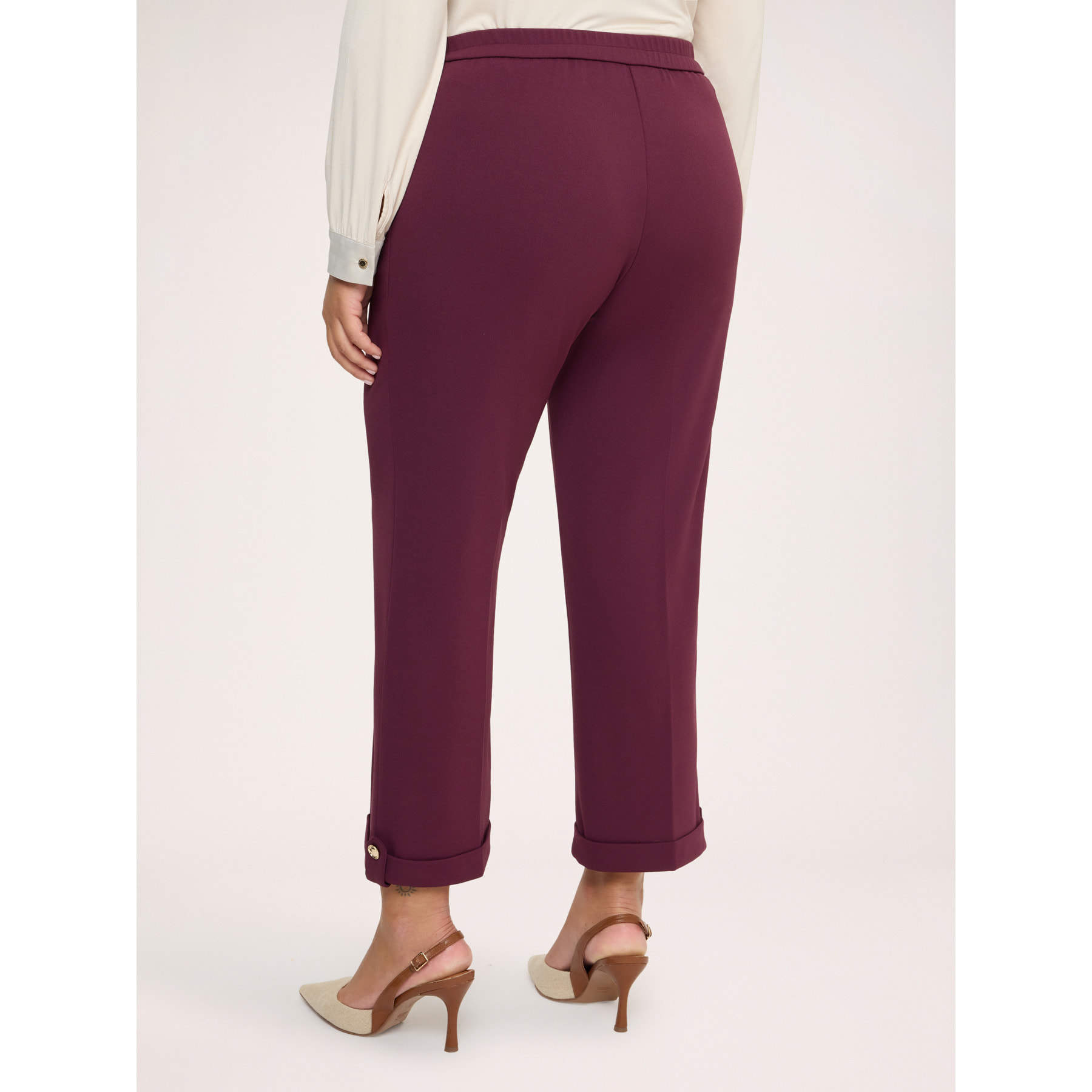 Fiorella Rubino - Pantaloni cropped con risvolto e bottone - Bordeaux
