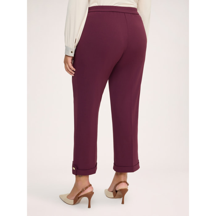 Fiorella Rubino - Pantaloni cropped con risvolto e bottone - Bordeaux