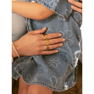Anillo Trébol Ágata Stone Baño Oro