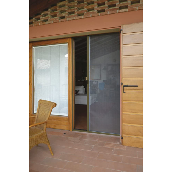Zanzariera Universale Scorrimento Orizzontale Per Porte Portafinestra Balconi A Rullo Avvolgibile Telaio Alluminio In Kit Colore Marrone 120 x 250 cm