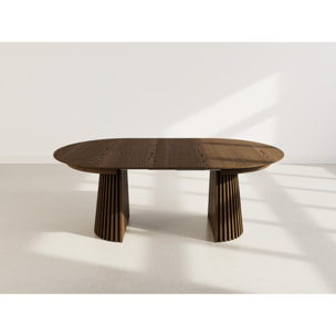 Freya - table à manger ronde extensible - effet bois foncé - 4 à 8 personnes - Marron