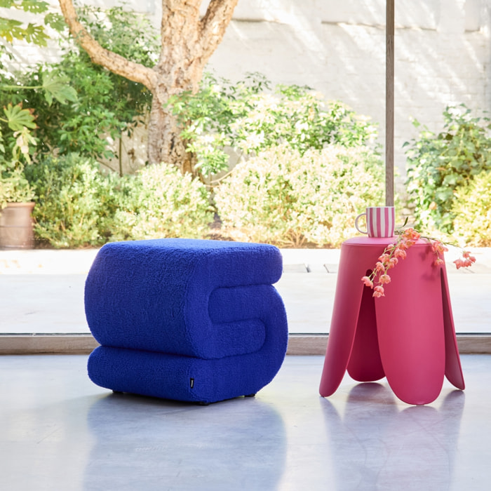 Tabouret / pouf design revêtement bouclette bleu 1 place L 43 x P 47 x H 44cm - Sasha