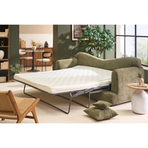 Canapé convertible déhoussable 3-4 places design haricot en tissu effet velours texturé vert kaki SACHA