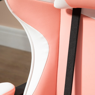 Silla Gaming Ergonómica con Altura Ajustable Reclinable 63x67x122-130 cm Rosa