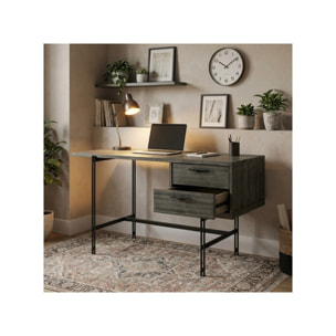 Bureau en bois massif cendré et métal noir 140 cm - BELLAGIO