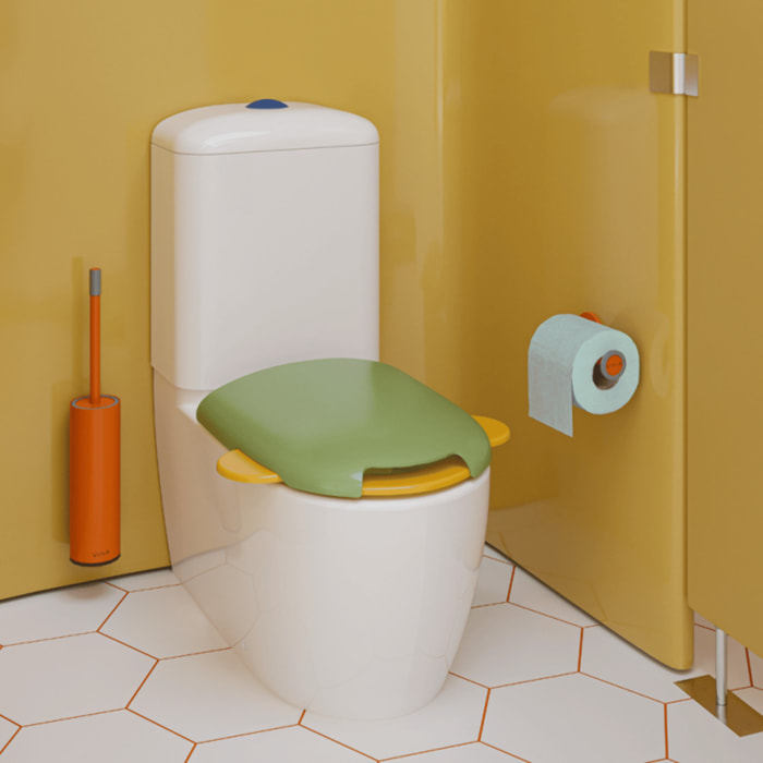 WC à poser sans bride Sento Kids Blanc + réservoir + abattant vert et jaune