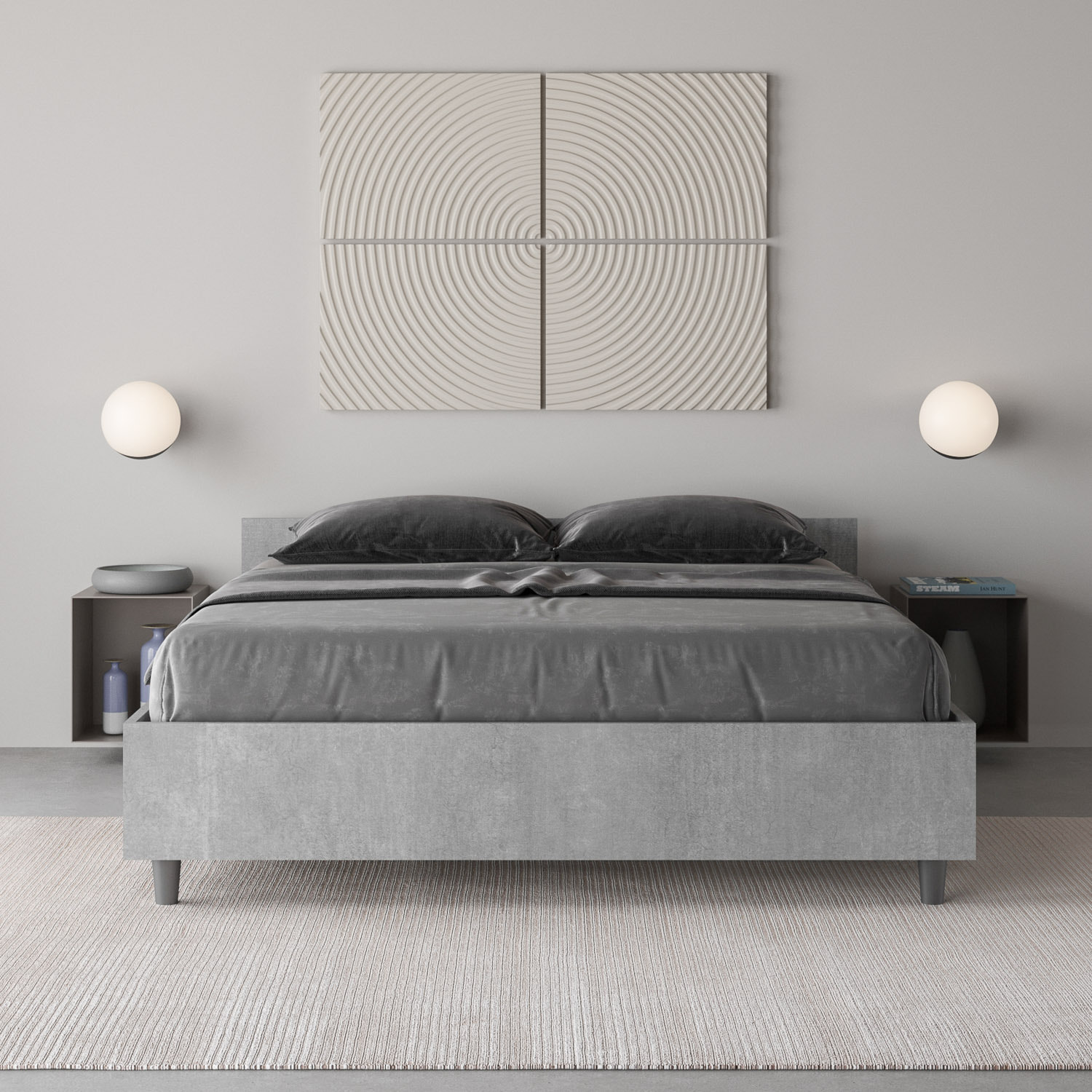 Lit double sans sommier 140x200 gris béton Nuamo