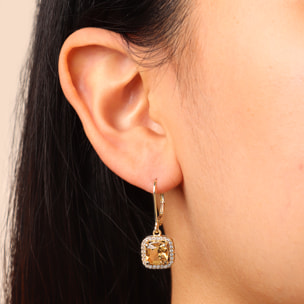 Orecchini Pendenti in Argento 925 placcato Oro Giallo 18Kt con Citrino e Topazio Bianco