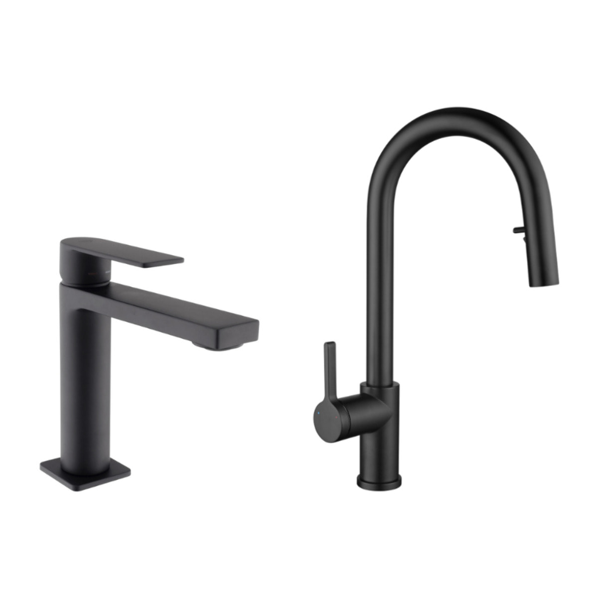 B-Way set mitigeur lavabo + mitigeur cuisine Ceramia Timeless acier inoxydable, douchette extractible, noir mat (SATTMLBM271)
