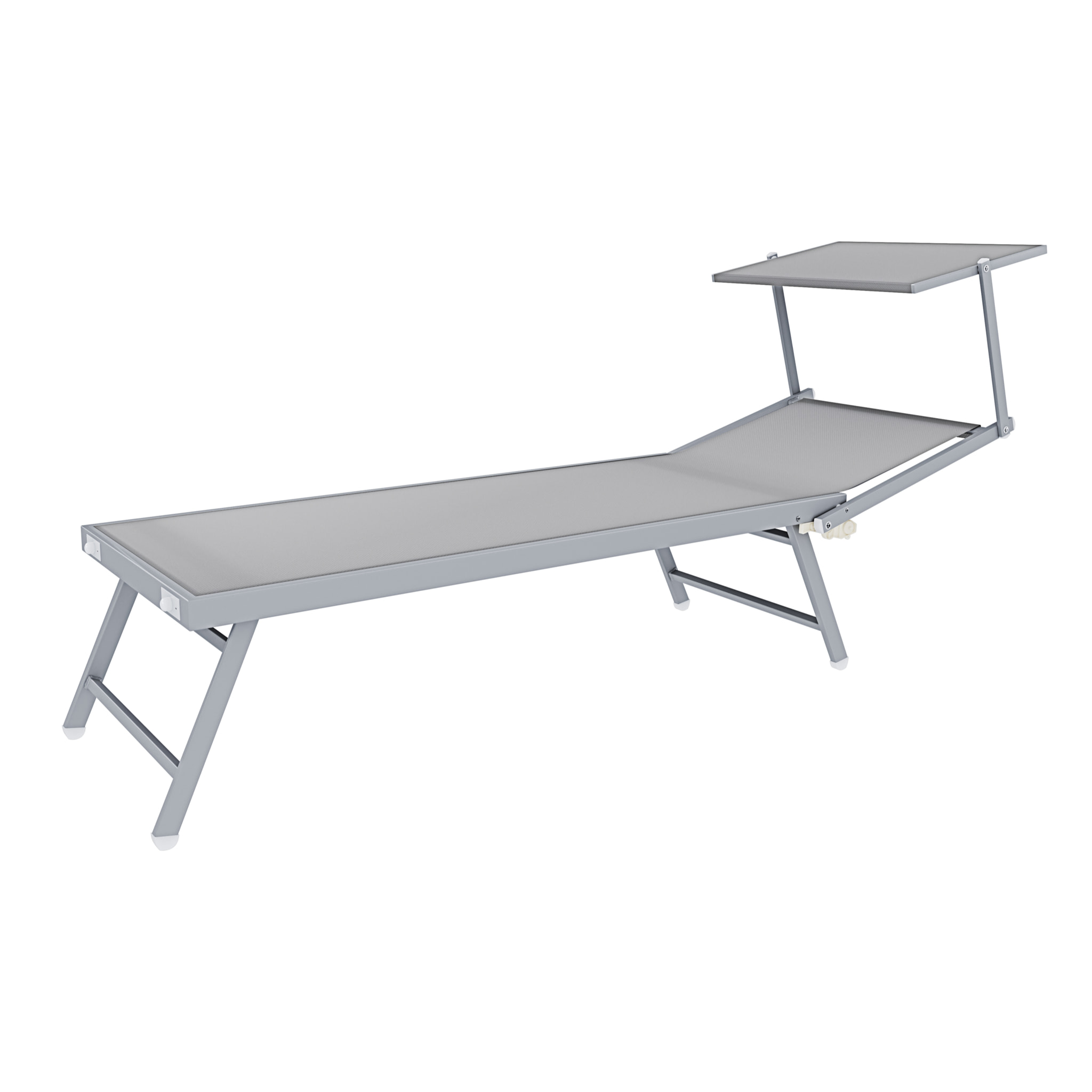 Coppia Di Lettini Prendisole Pieghevole Professionale in Alluminio e Tessuto Textilene Tettuccio Parasole Sdraio Mare Spiaggia 182x60x38 cm Grigio