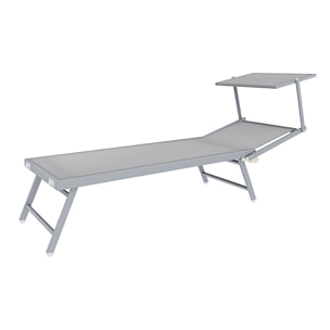 Coppia Di Lettini Prendisole Pieghevole Professionale in Alluminio e Tessuto Textilene Tettuccio Parasole Sdraio Mare Spiaggia 182x60x38 cm Grigio