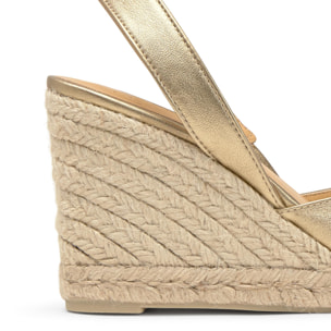 Alpargatas de cuña de mujer Carissa en piel metalizada, abertura en la parte posterior del talón