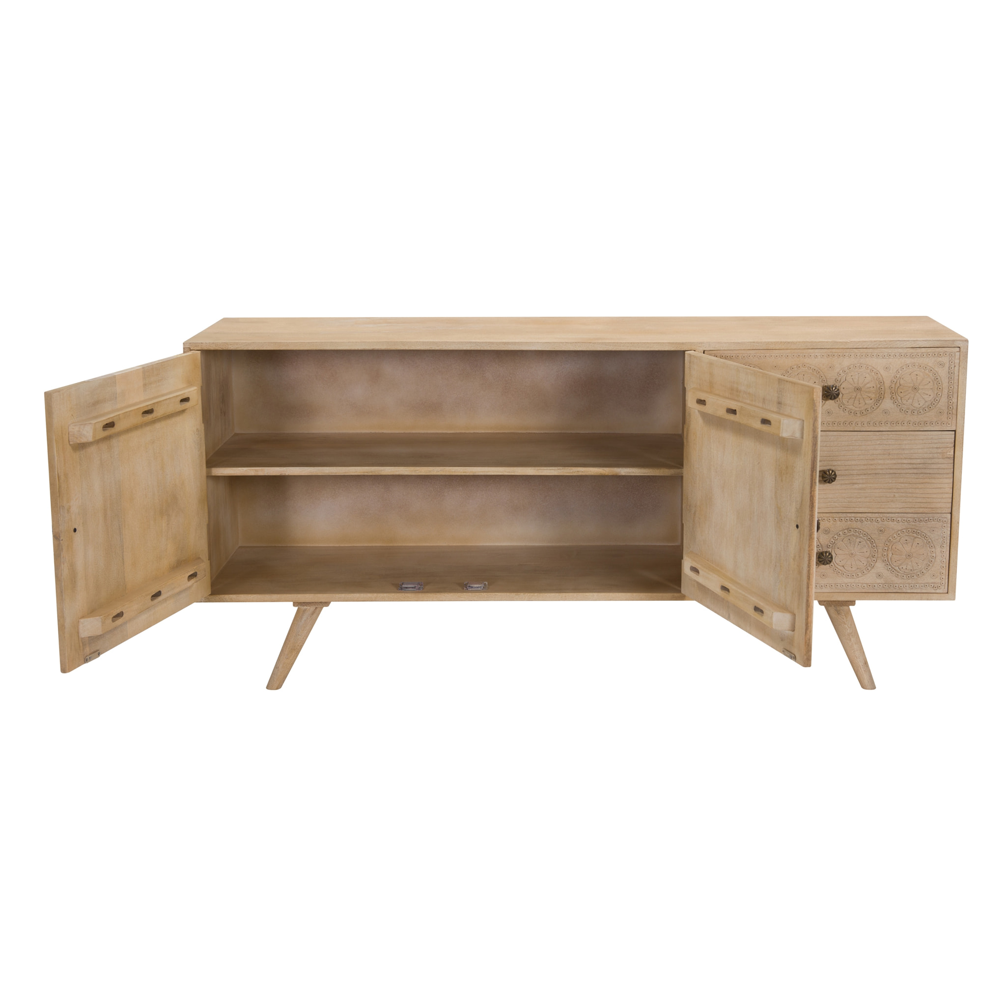 Buffet en bois gravé 2 portes 3 tiroirs - Tiya