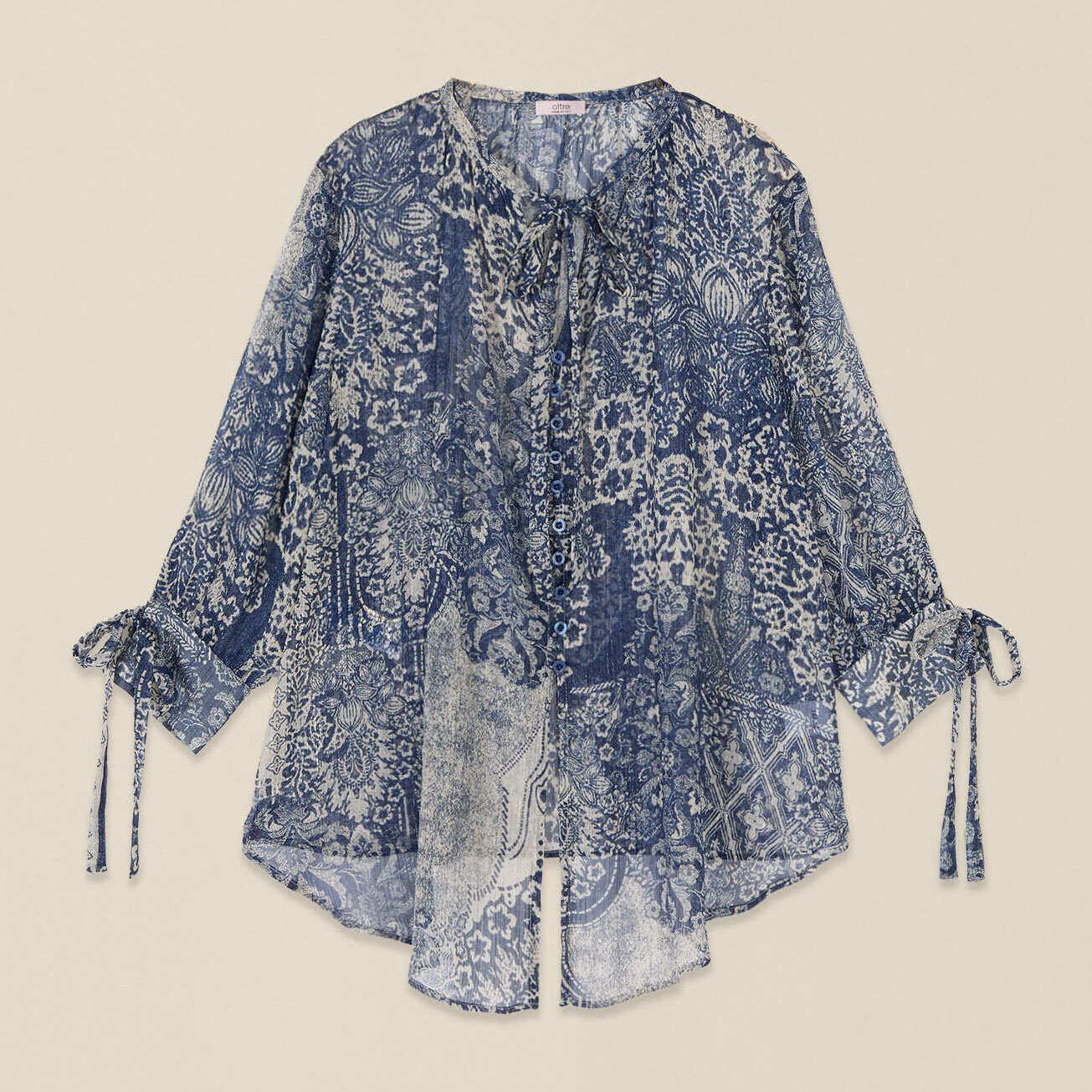 Oltre - Blusa in fantasia con fiocchi - Blu