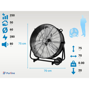 Ventilateur de sol industriel 250W avec pales en aluminium