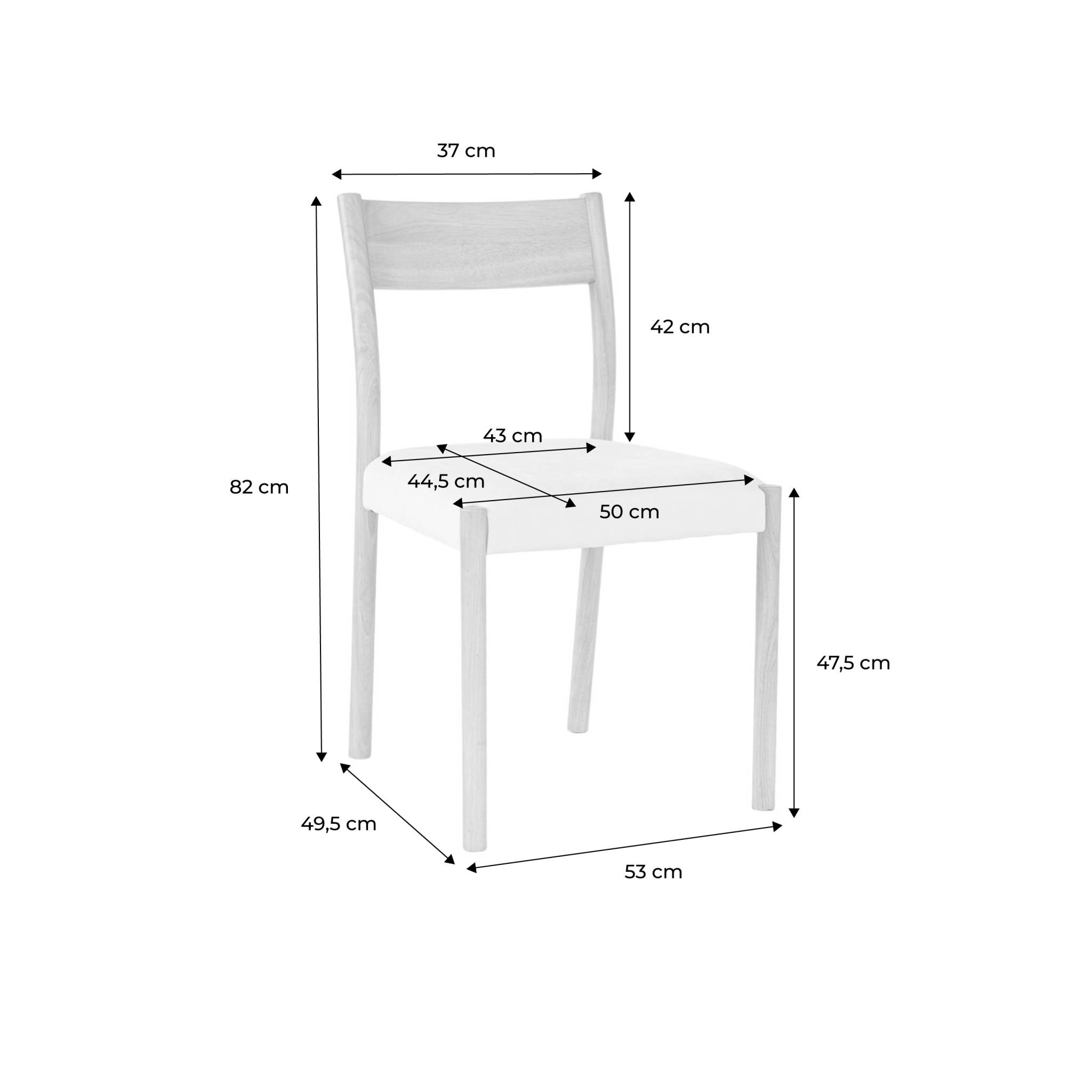Chaise bohème bois d'hévéa et tissu (lot de 2) ELLA