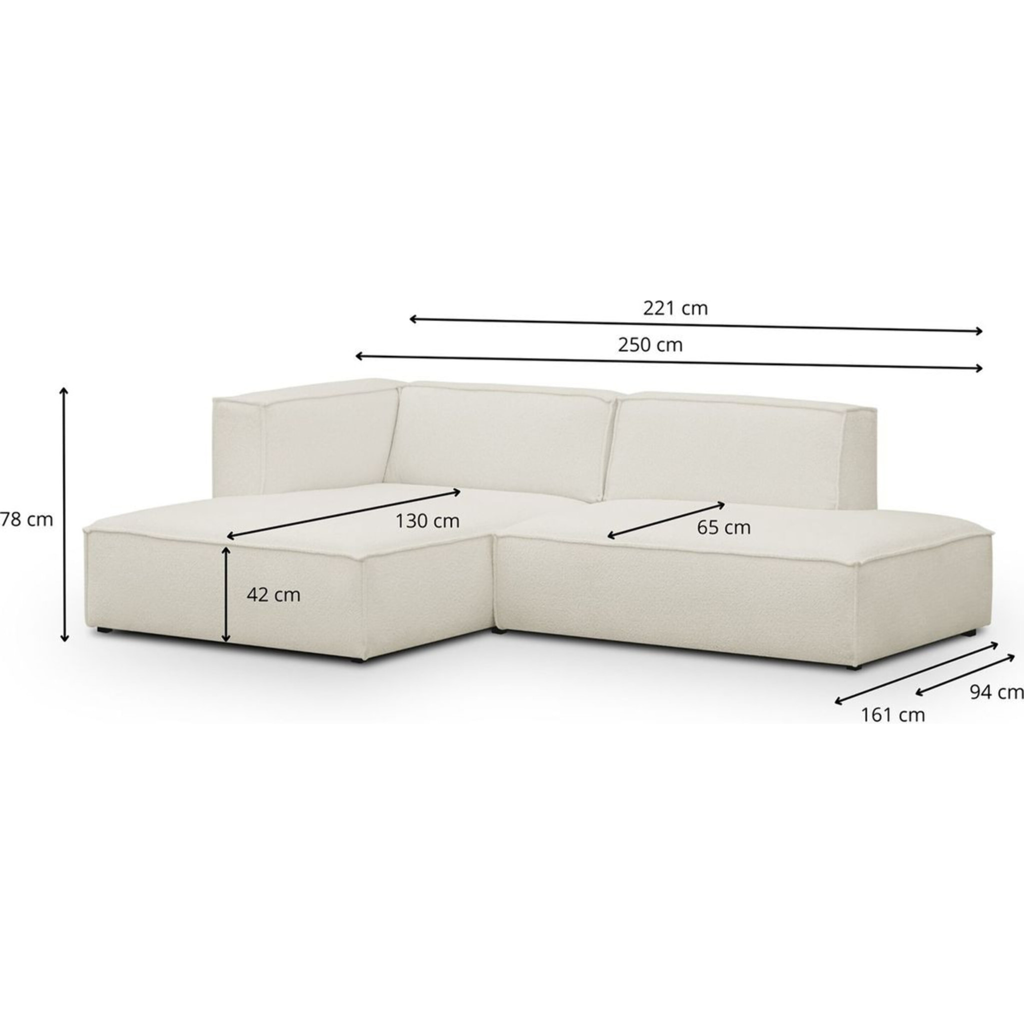 Canapé d'angle à gauche modulable 4 places en tissu bouclette - REZIA