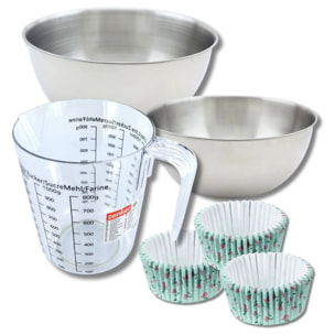 Set pâtisserie avec 50 moules à muffins fleurs liberty en papier, 2 bols à mixer, verre mesureur et spatule Zenker