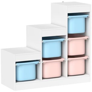 Rangement enfant - combinaison structure + bacs - coffre à jouet dim. 96L x 38l x 90H cm - blanc bleu rose pâle