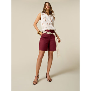 Oltre - Bermudas de gabardina mezcla de algodón - Burgundy