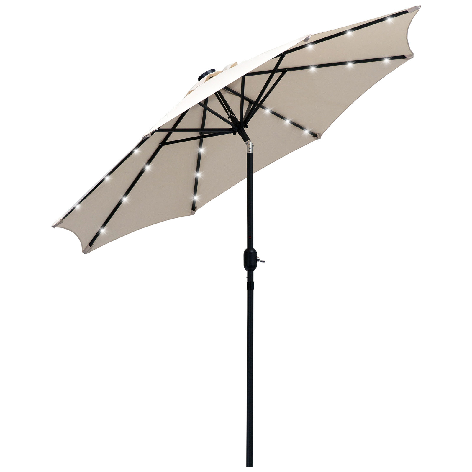 Sombrilla de Jardín Ø268x238 cm Parasol de Terraza con 24 Luces LED Solar Mecanismo de Inclinación Manivela y Poste Desmontable de Metal para Piscina Patio Crema