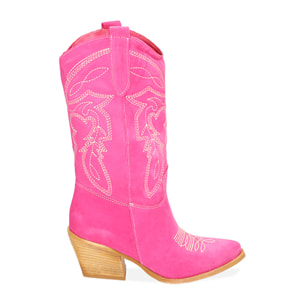 Botas tejanas de ante fucsia, tacón de 7 cm