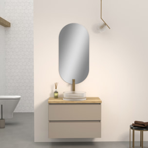 Conjunto de Baño Kub | 80 cm Visón | Dos Cajones | Lavabo de Cristal | No incluye Espejo | Mueble Montado | Alday