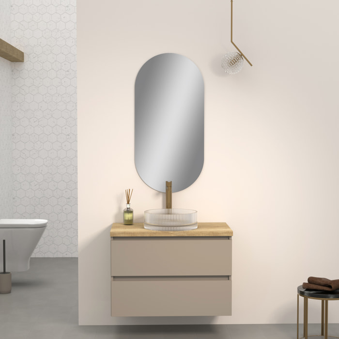Conjunto de Baño Kub | 80 cm Visón | Dos Cajones | Lavabo de Cristal | No incluye Espejo | Mueble Montado | Alday