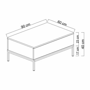 Tavolino da salotto Dfiamozz, Tavolo basso da caffè, Portariviste per divano, Ripiano da soggiorno, 90x60h40 cm, Antracite e Argento