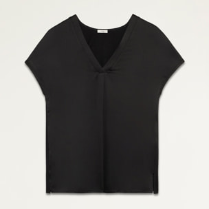 Oltre - Camiseta bimateria con escote de pico - Negro