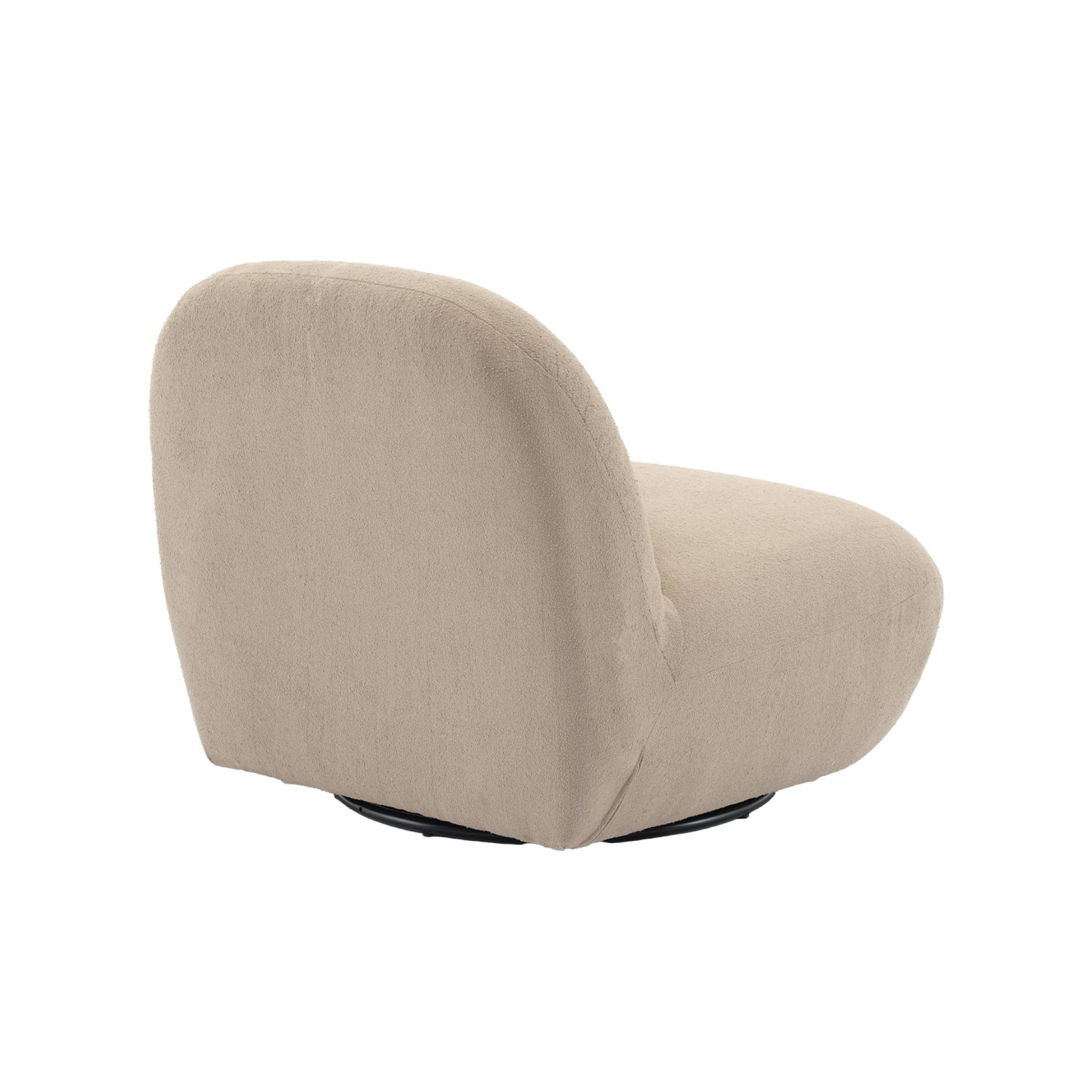 Fauteuil pivotant 360° en bouclette texturée beige. piètement en métal noir mat - SPINO